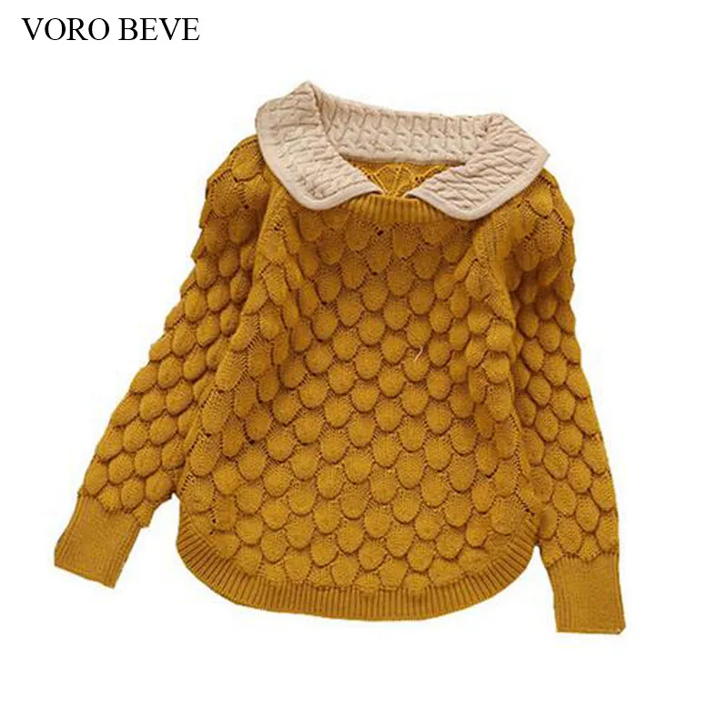 VORO BEVE 2017 kids new fashion kids sweater Girls peter pan collar flower sweater children sweater