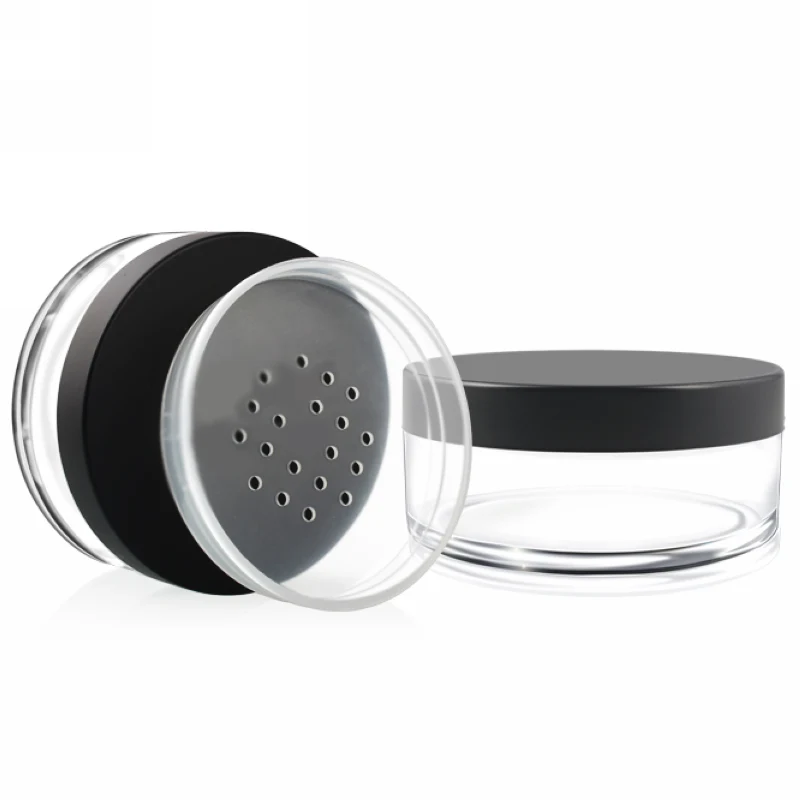 1pc 50g Empty Refillable Powder Jar Black Clear Plastic Empty Powder Sifter Jar Box Pot Cosmetic Container Tool 68 x 32mm