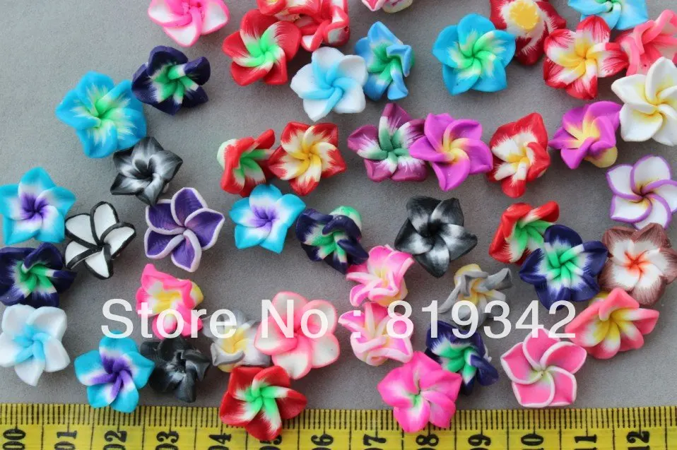 

Бесплатная доставка 100 шт./лот смешанные хорошего качества цветные бусины из полимерной глины с цветами 15 мм