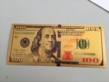 

100pcs 100 Dollar USA Gold Fake Banknote With Blue Stripe Currency Bill Paper Money Coin Medal 24k chirstmas gift