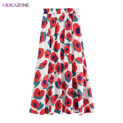 UIDEAZONE юбка с принтом Высокая талия трапециевидная юбка 2019 летняя новая стильная длинная эластичная разноцветная Женская Макси юбка