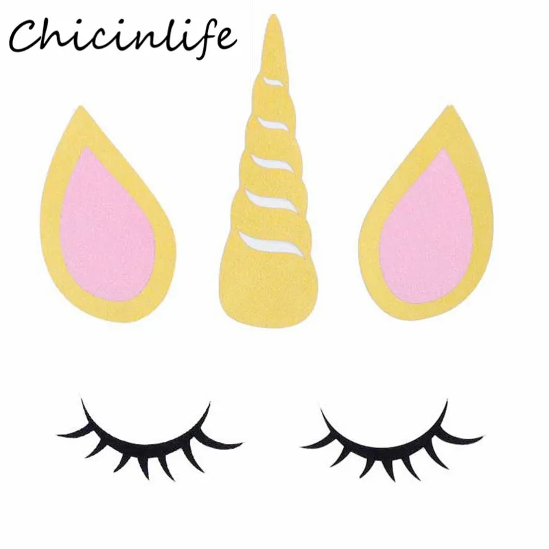 Chicinlife 1Set Unicorn Horn Eyelash Ear Stickers Birthday Party Wall Backdrop Baby Shower DIY