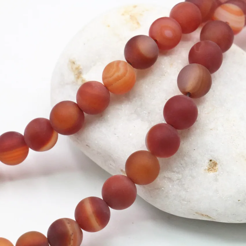

6mm 8mm Round Natural Stone Veins Red Agates Onyx 2PCS Wholesale Loose Beads Frosted Matted Carnelian Jewelry Making 15inch B390