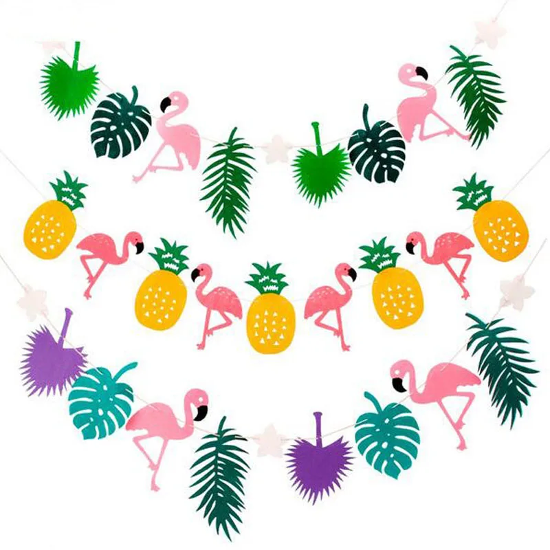 

FUNNYBUNNY Felt Banner Flamingo Pineapple Party Decorations Monstera Palm Leaves Luau Tropical Jungle Beach Safari PartySupplies