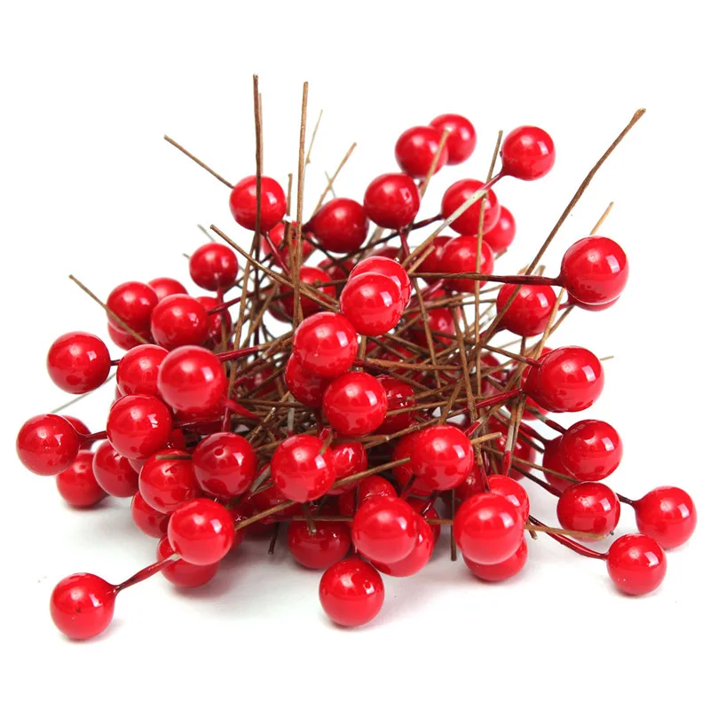 100Pcs/Lot Artificial Berry Artificial Red Holly Berry Berries 10mm