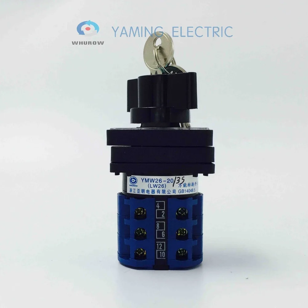 Yaming электрический 3 позиционный ключ переключатель 3 фазы изменить над выключатель кулачкового типа с ключом YMW26-20/3 S производитель