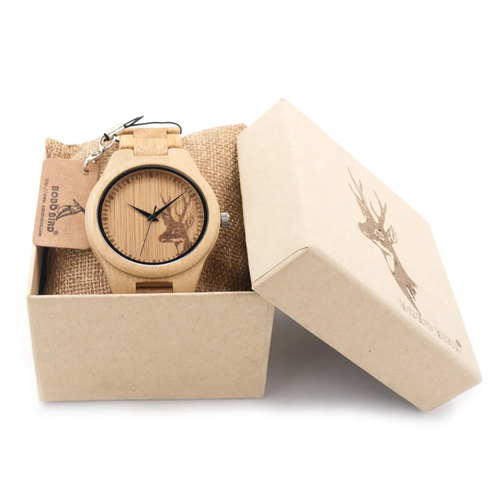 BOBO BIRD V-D28 Wooden Mens Watch Engraving Reindeer Design Bamboo Quartz Clock With Folding Clasp reloj de los hombres