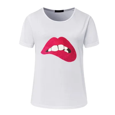 Женская футболка, винтажный Летний стиль, принт в виде губ, короткий рукав, круглый вырез, футболка, дешевая футболка, одежда, vestidos ropa mujer, T013 - Цвет: T013red