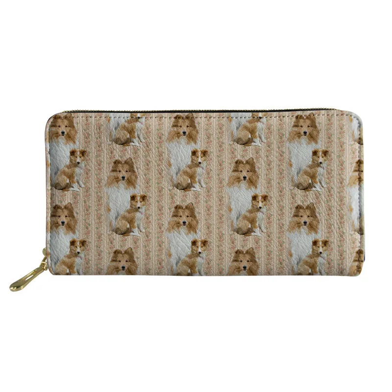 

ThiKin Cute Sheltie Printing Wallet Women Long Purses Leather Female Coin Purse Card Holder Phone Pocket Carteira Feminina