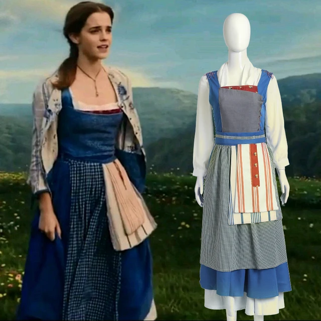 adult women princess belle cosplay dress costume halloween southern beauty and the beast maid fancy apron