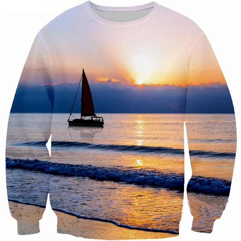

Leisurewear Sea Sunset Sailboat 3D Print Pullovers Sweatshirt Men Women Hip Hop Hipster Tops Casual Exercising Clothing Harajuku