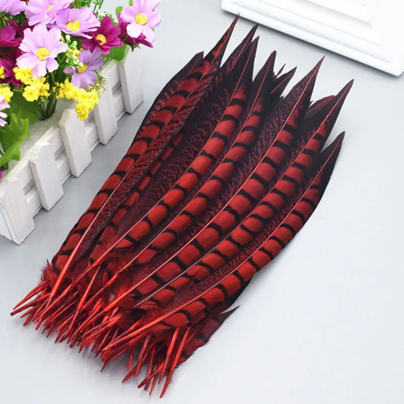 Высокое качество 50 штук/партия красивое Натуральное перо из хвоста фазана, 23-28 см творчество, рукоделие, Декор - Цвет: Red