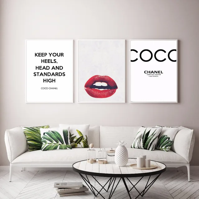 modern home decor letter and red lips canvas painting fashion wall