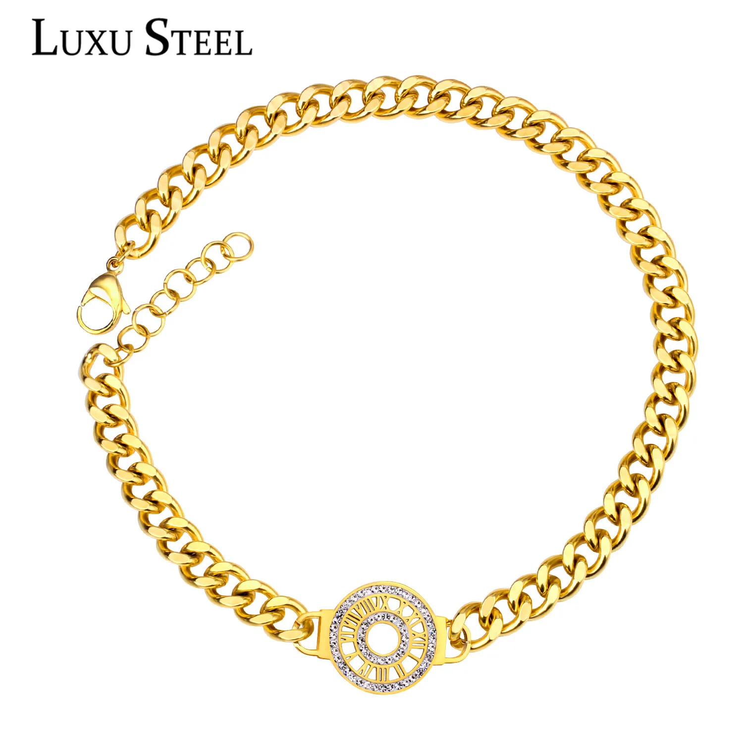

LUXUSTEEL Stainless Steel Chain Bracelet Famous Brand Gold Color Double Wrap Shell Roman Number Bracelet & Bangle Women/Men