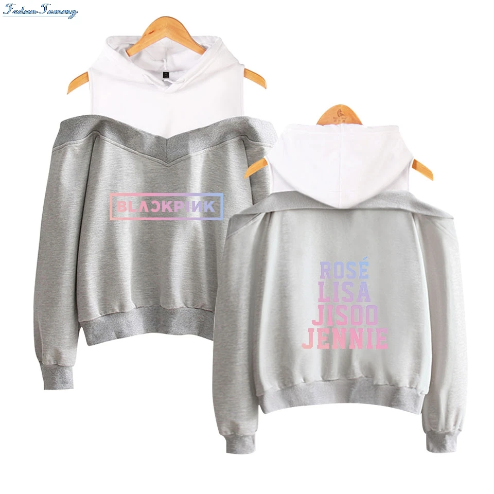 Blackpink اللون الأسود و الأبيض خارج الكتف الكورية البلوز Menber المعبود KPOP المطبوعة المرأة أزياء هوديس البلوز Blackpink اللون الأسود و الأبيض خارج الكتف الكورية البلوز Menber المعبود KPOP المطبوعة المرأة أزياء هوديس البلوز