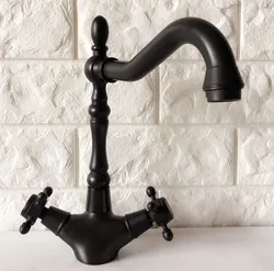 Black Oil Rubbed Brass Dual Cross Handles One Hole Bathroom Kitchen Basin Sink Faucet Mixer Tap Swivel Spout Deck Mounted mnf382