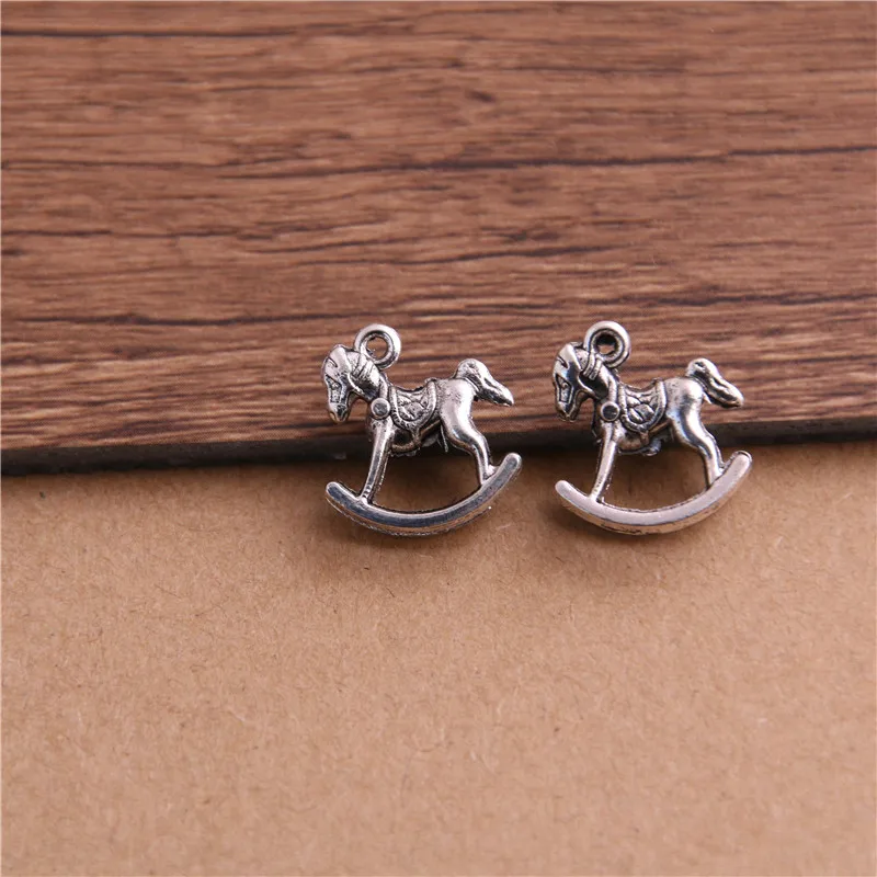 20PCS 14*15mm 2 Color Rocking Horse Charms Animal Toys Pendant Metal Alloy DIY Necklace Bracelet Earrings Marking