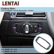 LENTAI переключатель фар автомобиля Стайлинг Углеродного Волокна Декоративные наклейки для BMW E70 E71 X5 X6 2011- М аксессуары для производительности