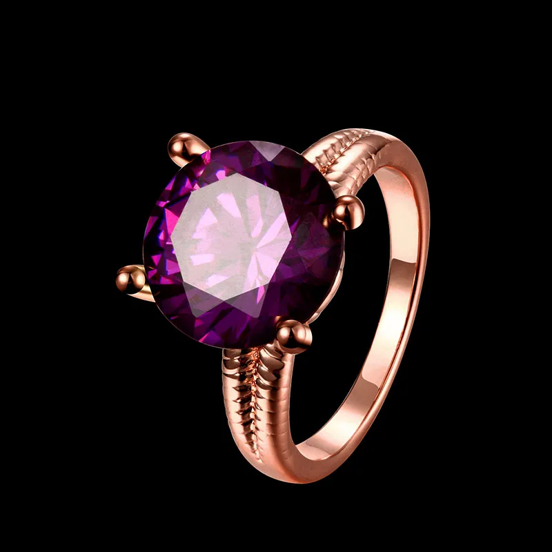 Luxury Rose Gold Color 4 Prong 6.35 Carat Purple Zircon Wedding Rings for Women Single CZ Stone