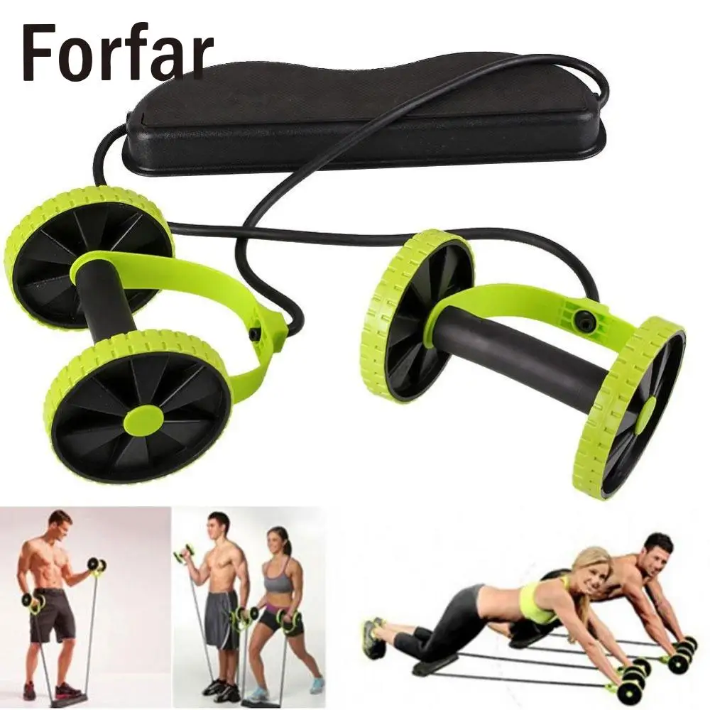 

Forfar Dual Wheels Roller Muscle exercise Sports Stretch Elastic Abdominal Resistance Pull Rope Tool Abdominal muscle trainer