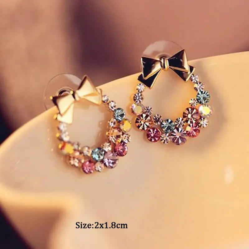 Fashion Elegant Bowknot Stud Earrings For Women Colourful Crystal Fashion Elegant Bowknot Stud Earrings For Women Colourful Crystal Rainbow Ear Studs Trendy Style In From Jewelry