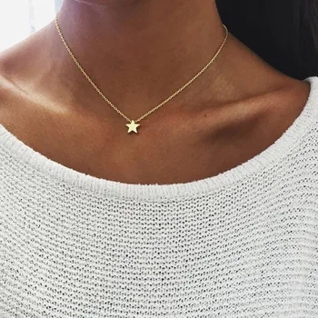

New Tiny Gold Color Star Necklace For Women Link Chain Choker Necklaces & Pendants Party Accessories Jewelry