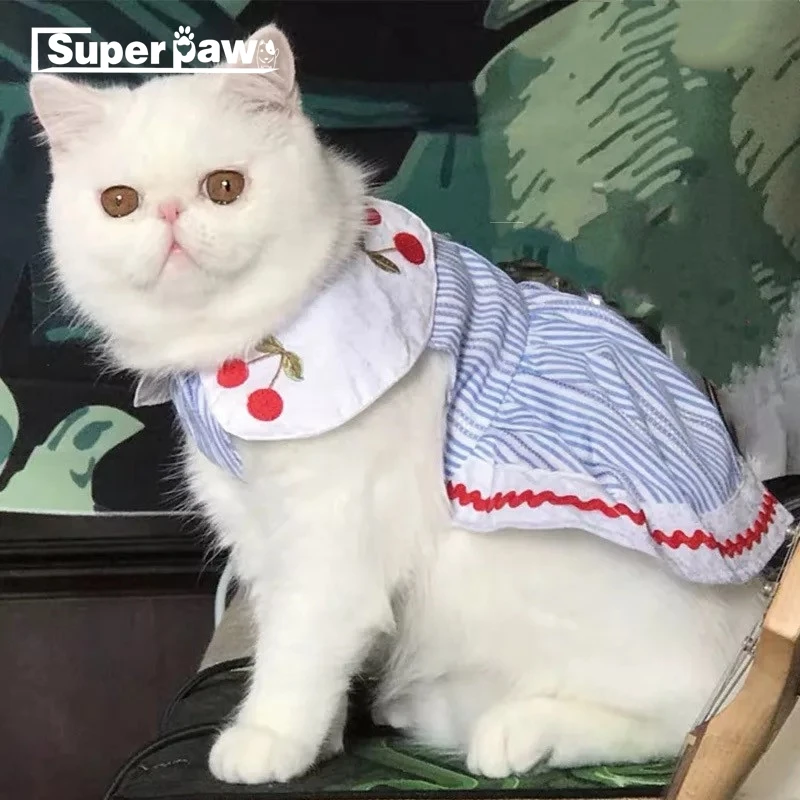 Милая юбка с кошкой для собак платье рубашка домашних животных летняя одежда