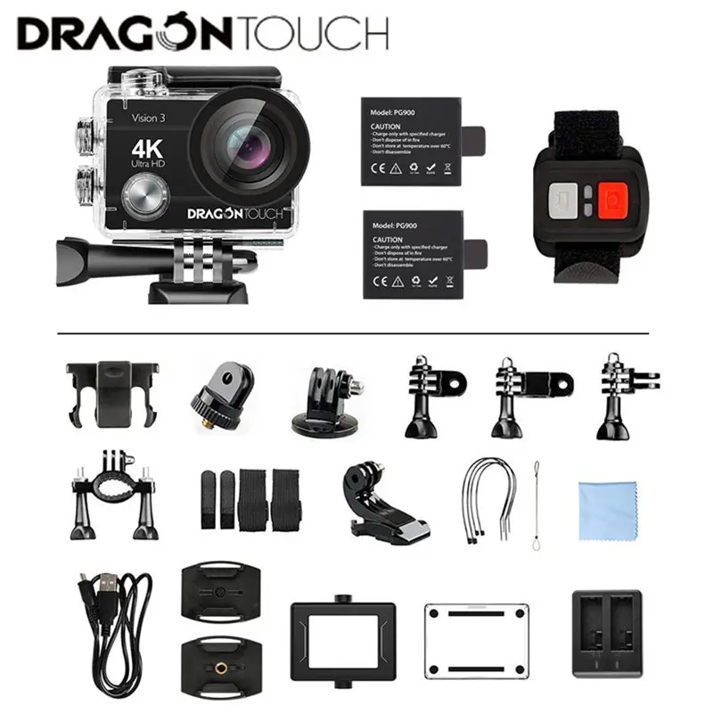 Dragon Touch 4K Action Camera 16MP Vision 3 Underwater Waterproof