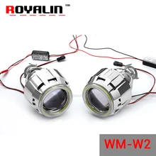 ROYALIN WM W2 2.5 Bi Xenon L ens Halogen H1 Projector Headlights Lens with 70mm LED COB Angel Eyes Hi/lo for H4 H7 Car Lights