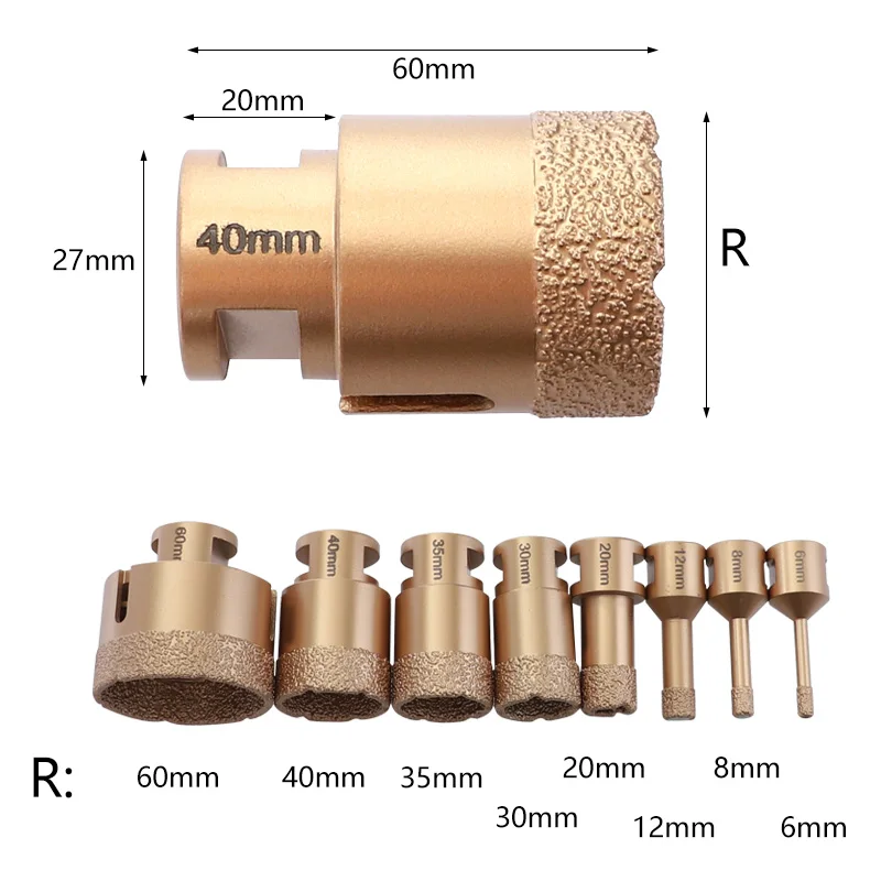 6-70 мм алмазные Вакуумные Паяные Сверла M14 отверстие пилы для мраморной плитки гранита бурения