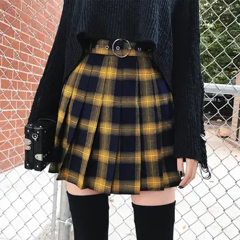 

Plaid Women's Mini Skirt Summer A-line High Waist Belt Female Short Skirts 2019 Spring Casual Ladies Sashes Streetwear Clothes