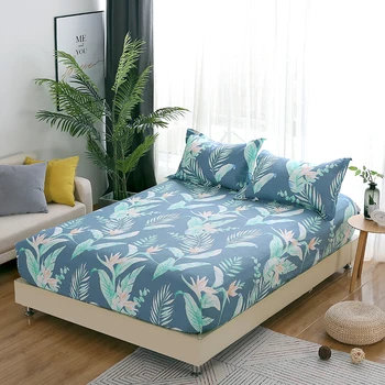 

3pcs Colorful leaves Fitted Sheet comfortable blue pillowcase Twin Full Queen king Size soft Elegant style Bed sheet set
