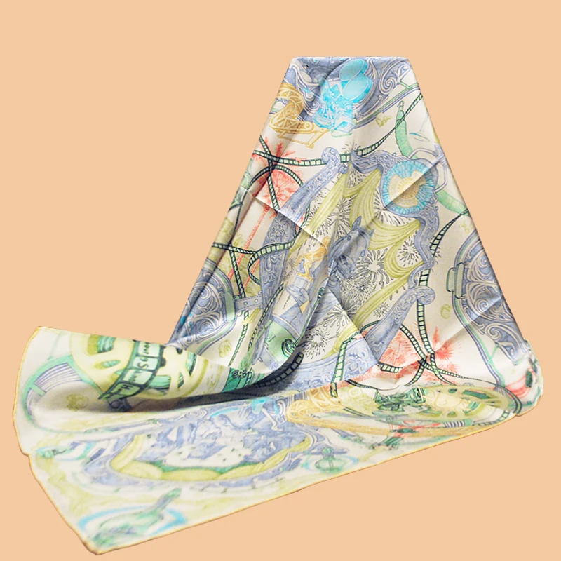 

HuaJun 2 Store|| Image European and American Style "The Horsawards" 90 Silk Scarf 100% Natural Silk Twill Hand-Knurled