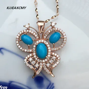 

KJJEAXCMY boutique jewelry,Butterfly control welfare 925 Sterling Silver natural turquoise female models pendant wholesale
