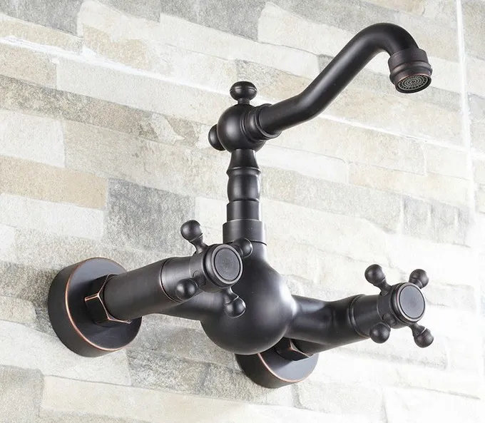Black Oil Rubbed Bronze Wall Mount Kitchen Wet Bar Bathroom Vessel Sink Faucet Dual Cross handle atf011