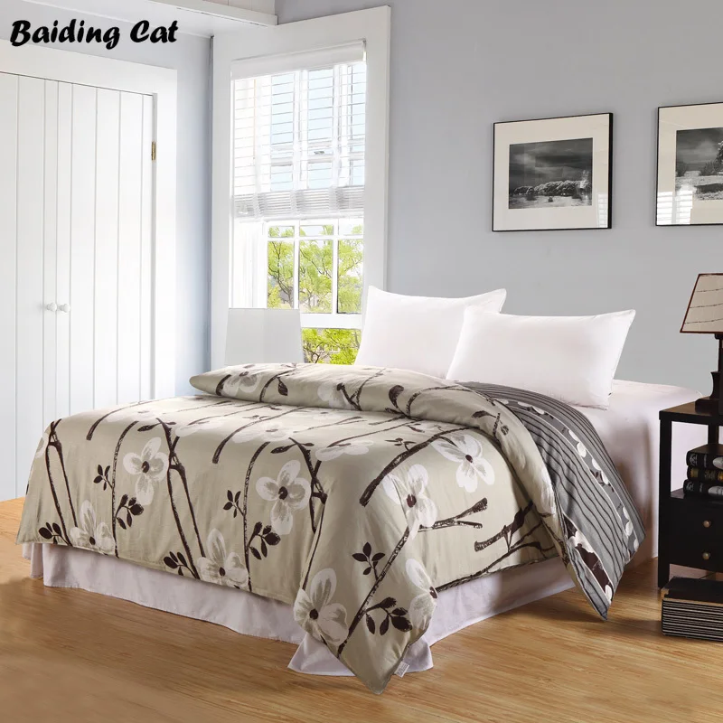 

Home Textile High Quality 100% Cotton Duvet Cover 1 pc flowers print Bedclothes Plaid Quilt Cover with Zipper Twin Full Queen
