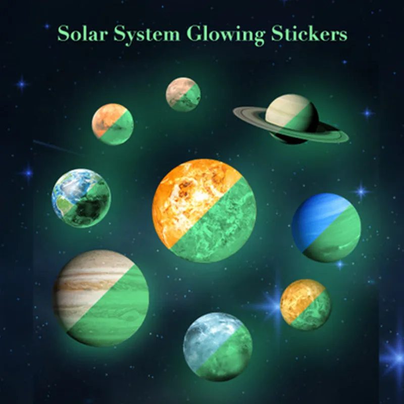 

9pcs Planets Solar System Luminous Stickers Glow In The Dark Toys Moon Stars Stickers Child of light for Kids Baby Bedroom Decor