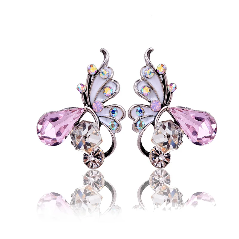 High Quality New Jewelry Anti Sliver Plated Fashion Crystal Butterfly Stud Earrings Retro Gift Wholesale Free Shipping (2)