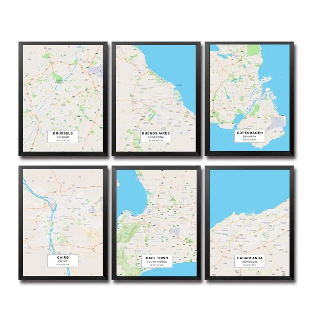 Бруссель Buenos Aires Cairo Кейптаун Casablanca COPENHAGE Dakar DALLA City Maps художественный холст постер
