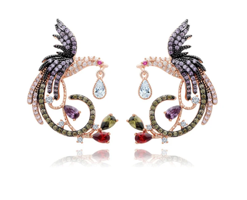 

2018 new Trendy Phoenix earring wedding Multi Color Cubic Zirconia stud earring bridal earrings for women