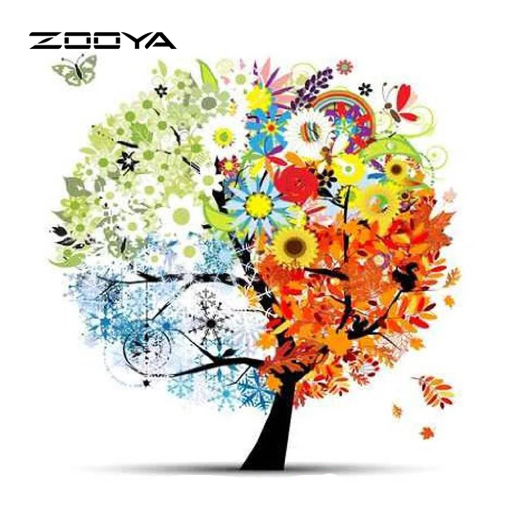 

ZOOYA Diamond Painting Full Square Four Season Trees Diamond Embroidery Needlework DIY Kits Wall Paintings Home Decoration SF044