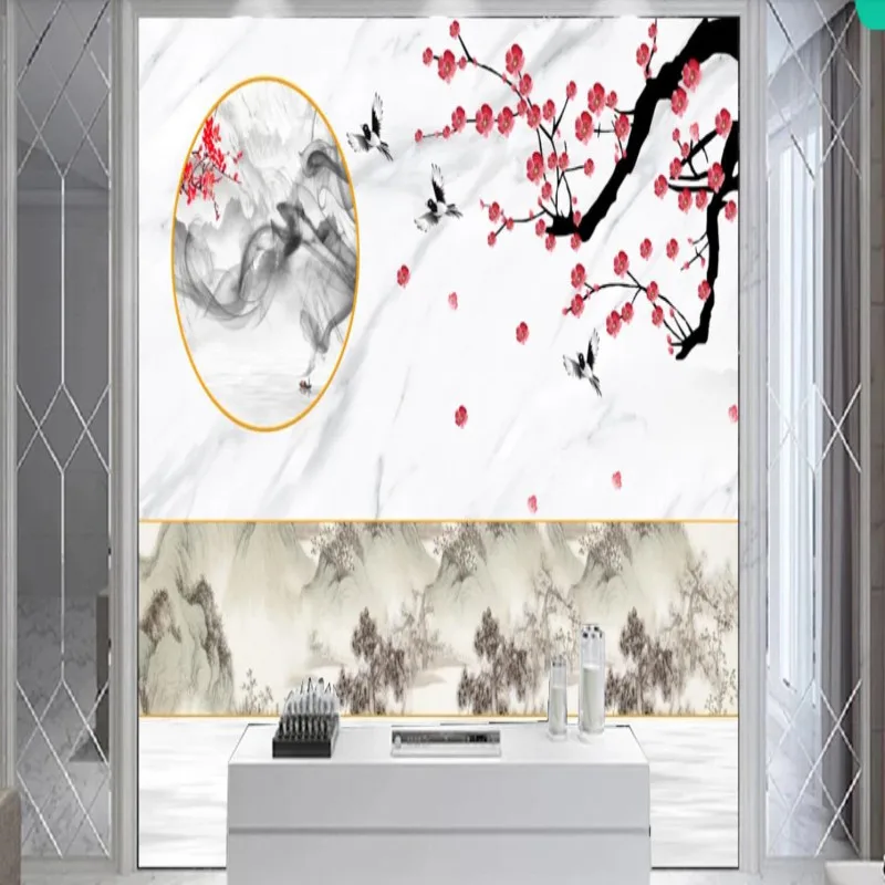 Total ink jazz white marble background wall ink painting