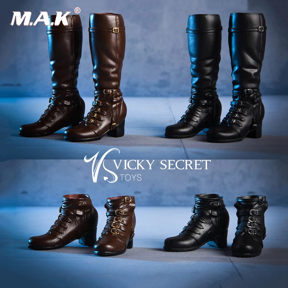 

1/6 double-use combat leather women shoes long / short boots solid foot shoes inside the toy model for 12 girl action figure