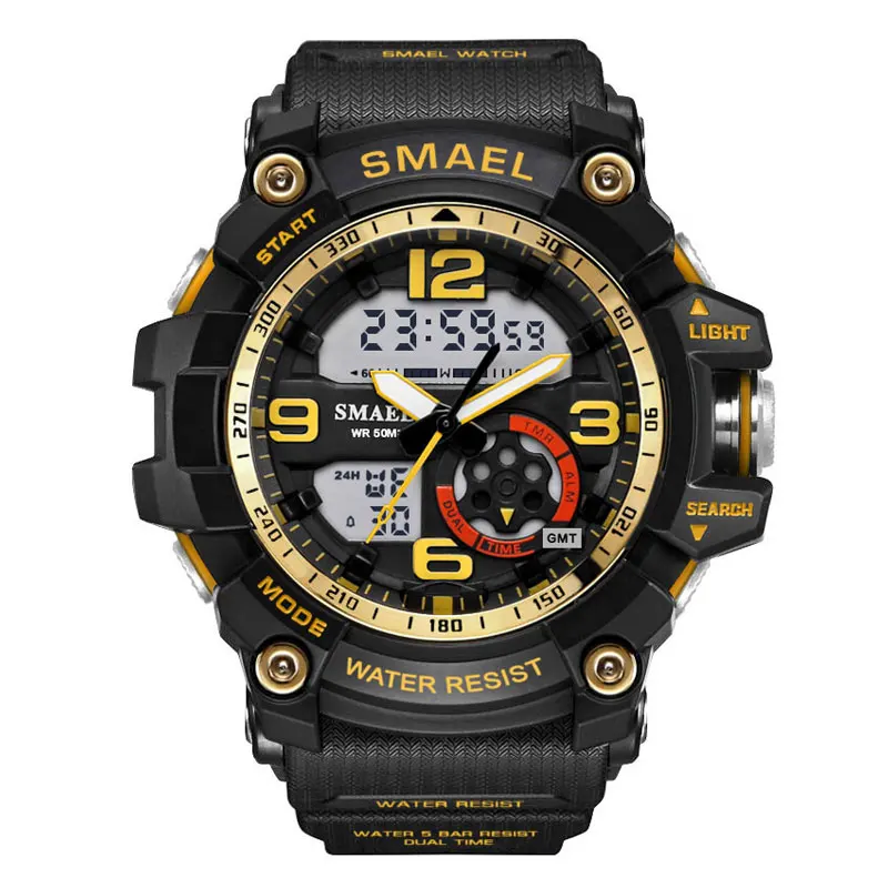 Gold S Shock Военные мужских часов, мужские армейские Для мужчин наручные светодиодный кварцевые часы Digtial с двумя часовыми поясами Для мужчин часы 1617 reloj hombre спортивные часы армия - Цвет: Gold