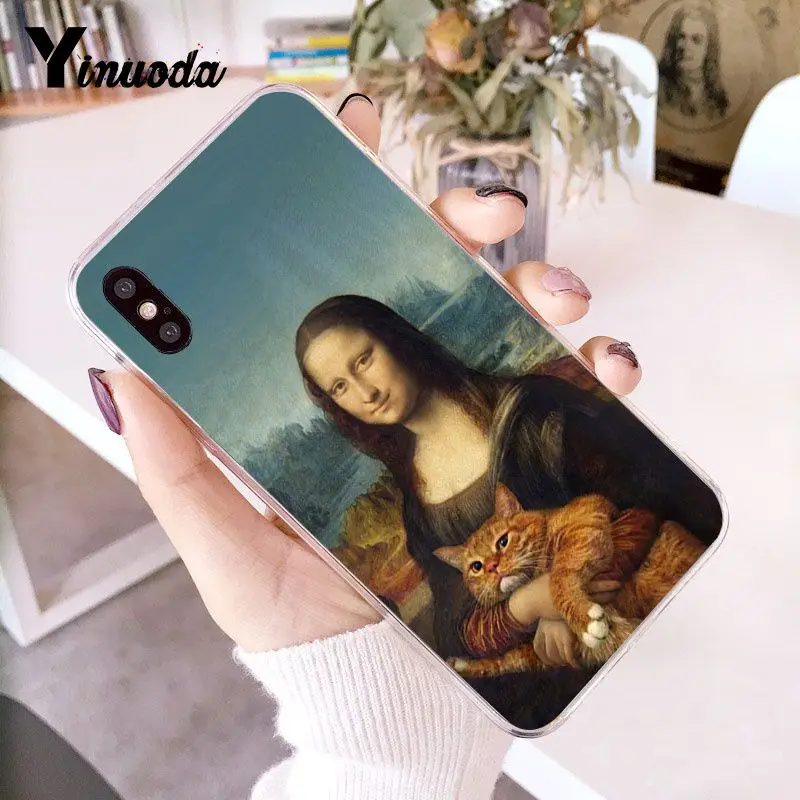 Yinuoda Забавный Мягкий силиконовый чехол для телефона Leonardo da Vinci MonaLisa Pat Cat Art для iPhone 8 7 6 6S Plus X XS MAX 5 5S SE XR 10 - Цвет: A7