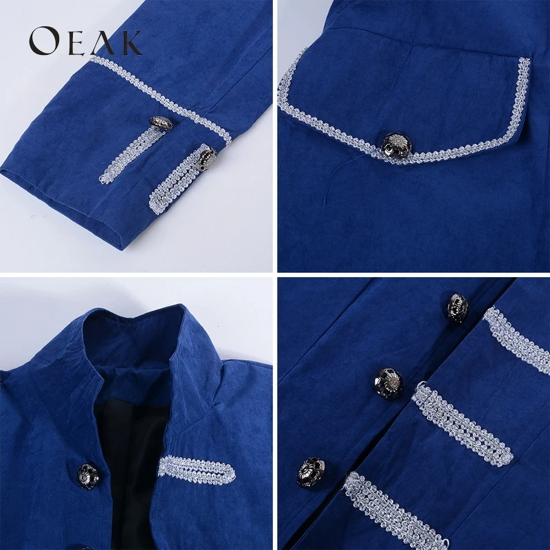 Oeak 3XL мужские винтажные однобортные длинные блейзеры воротник стойка Верхняя