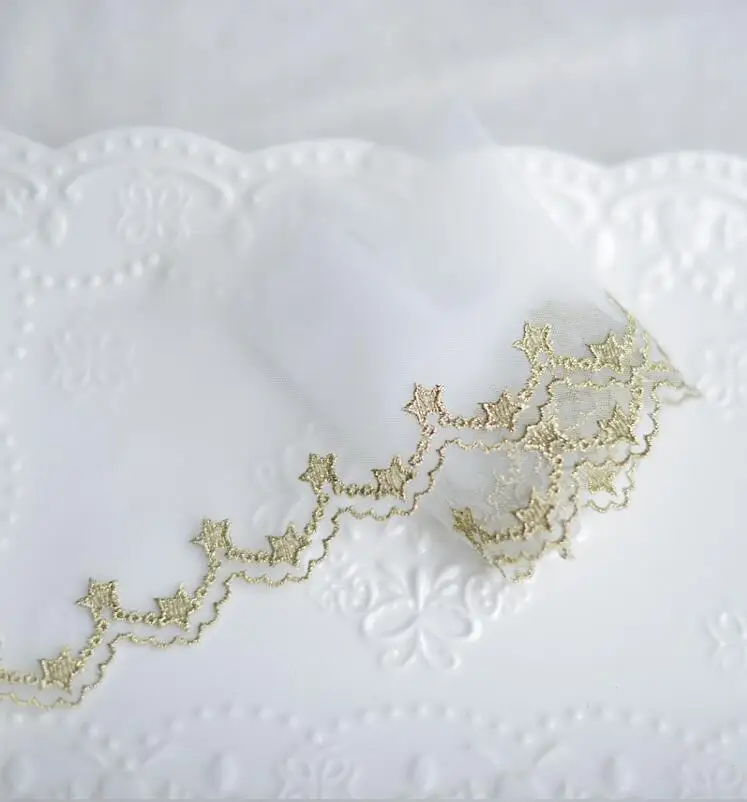 1 Meter Gold White Luxury Embroidery Lace Trim DIY Handmade Star Lace Accessories Fabric Textile Decoration 9cm