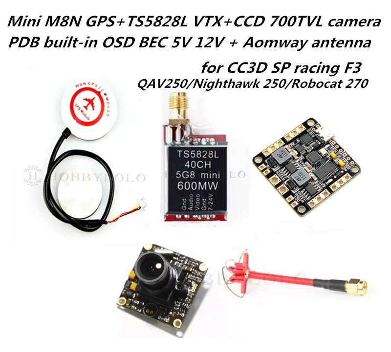 FPV системы ts5828l 40 ch 600 МВт VTX + m8n GPS CCD 700TVL камера PDB Встроенный OSD для cc3d F3 qav250 nigjthawk 250