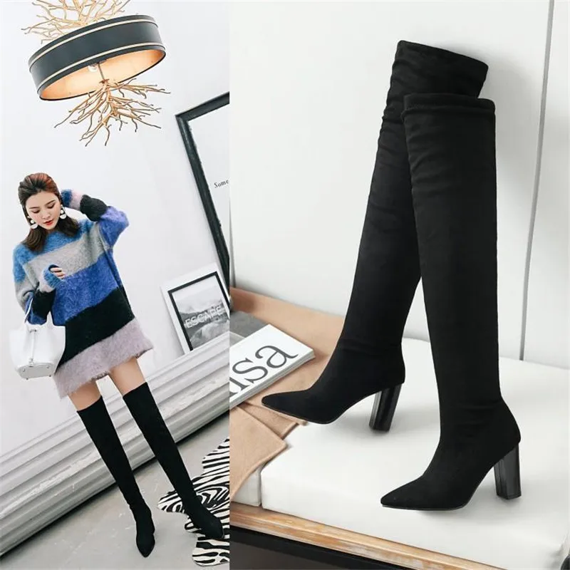 Sexy Leopard Over The Knee Ridding Boots For Women New Fashion Streth Fabric High Heels Autumn Winter Female Concise High Boots (27)