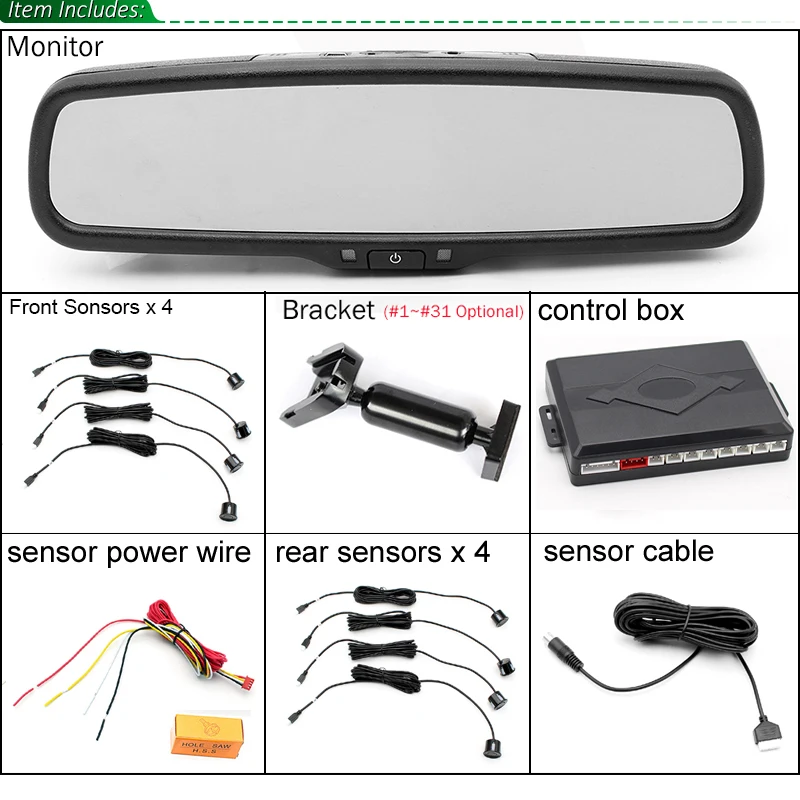 GreenYi кронштейн внутреннее зеркало заднего вида монитор с передним и задним датчиком парковки 8 шт. 22 мм Датчик